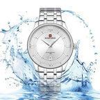 NAVIFORCE Men's Watch Classic Stainless Steel Strap 3ATM Waterproof Calendar Minimalist Dial Men's Chronograph Watch NF9272S