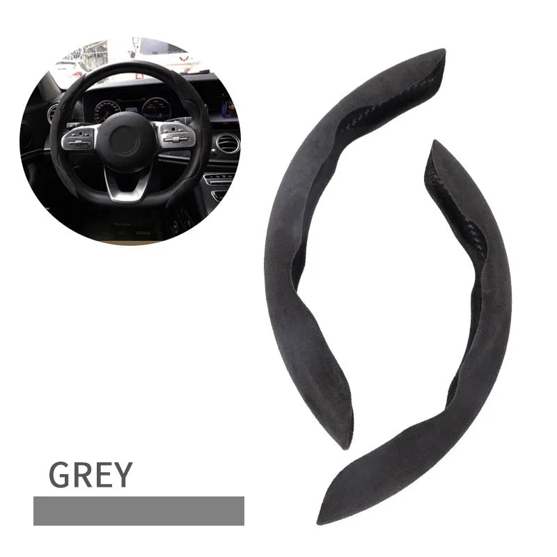 Universal Suede / Nappa Leather Car Steering Wheel Cover 38CM Breathable O/D Shape Protector Non-Slip Auto Interior Accessories