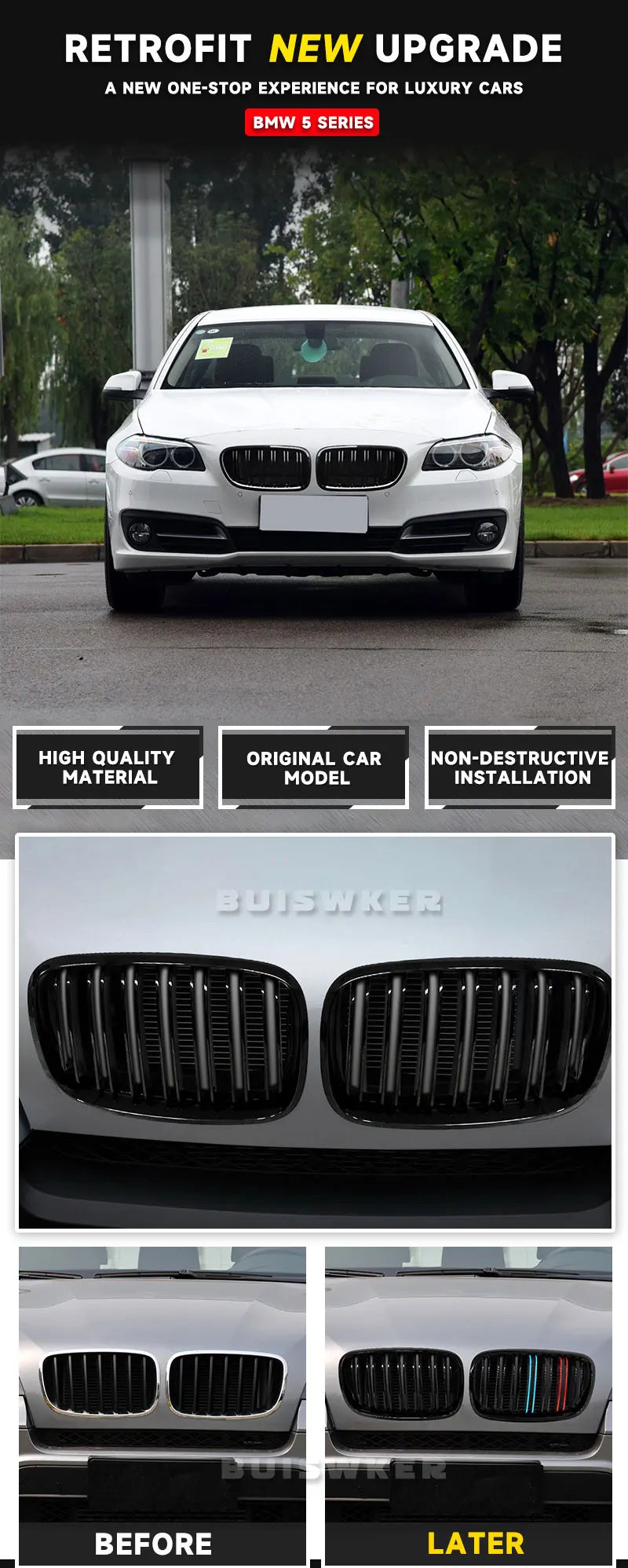 1 Pair Front GrillesFor BMW X5/X6 E70 E71 2008-2014 Gloss Matte Black Kidney Grill Carbon Fiber Replacement Front Bumper Grilles