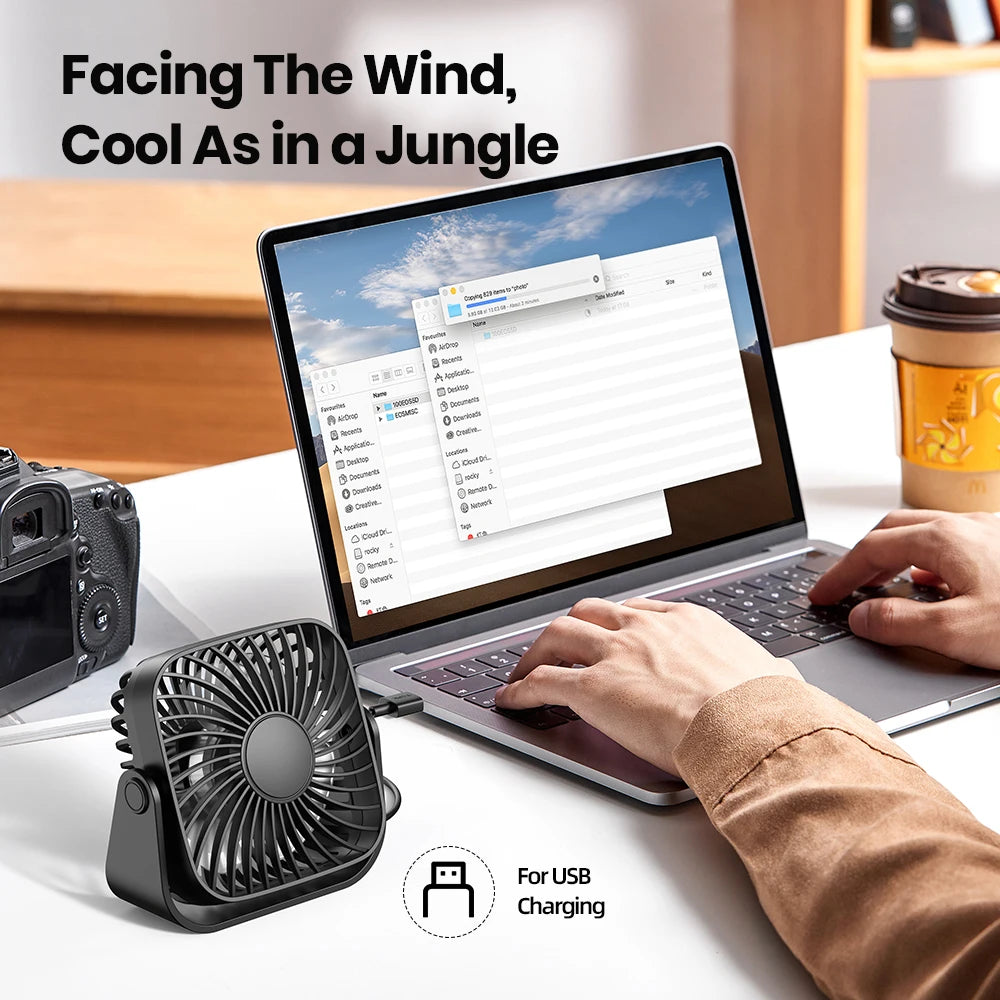TOPK Mini ventilador portátil USB de 4 pulgadas para acampar, ventilador personal de mesa de escritorio silencioso de 3 velocidades, 360 ° Ajuste de ventiladores de pie para la habitación del hogar