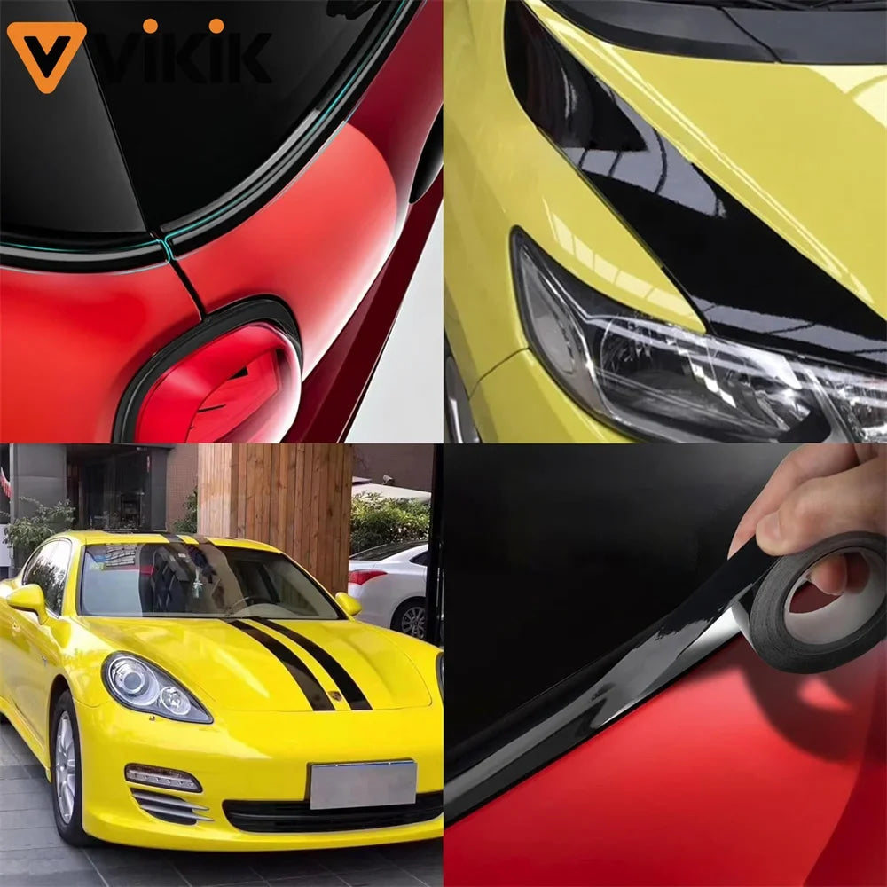 3/5/7/10CM Black Glossy Vinyl Stripes Car Tape Waterproof Window Trim Film for Hood Roof Pillar