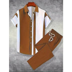 2-Piece Printed Men's Summer Short-Sleeved Button-Down Shirt and Pants Set