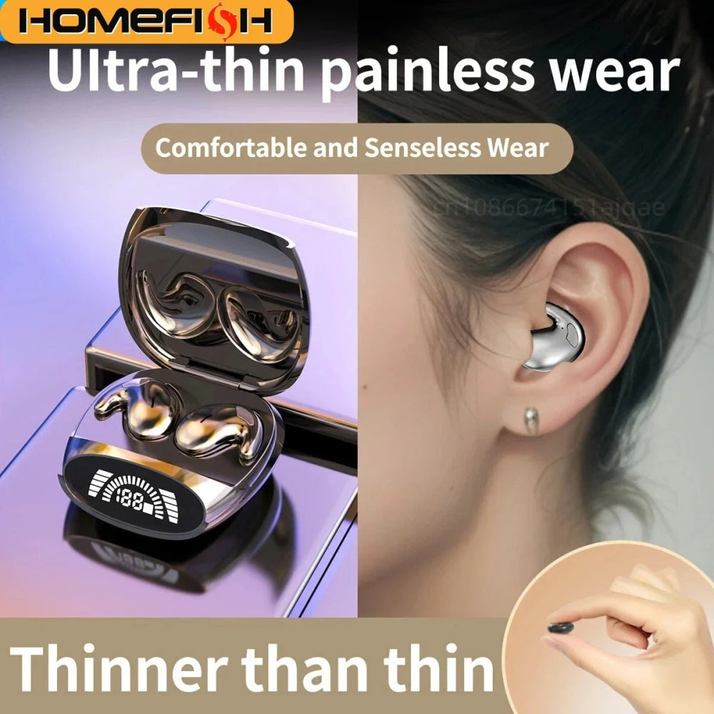 HOMEFISH Sleep Wireless Earbuds Bluetooth 5.3 Ultra - Thin Painless Wear ENC Noise Cancelling Long Battery with LED Display
