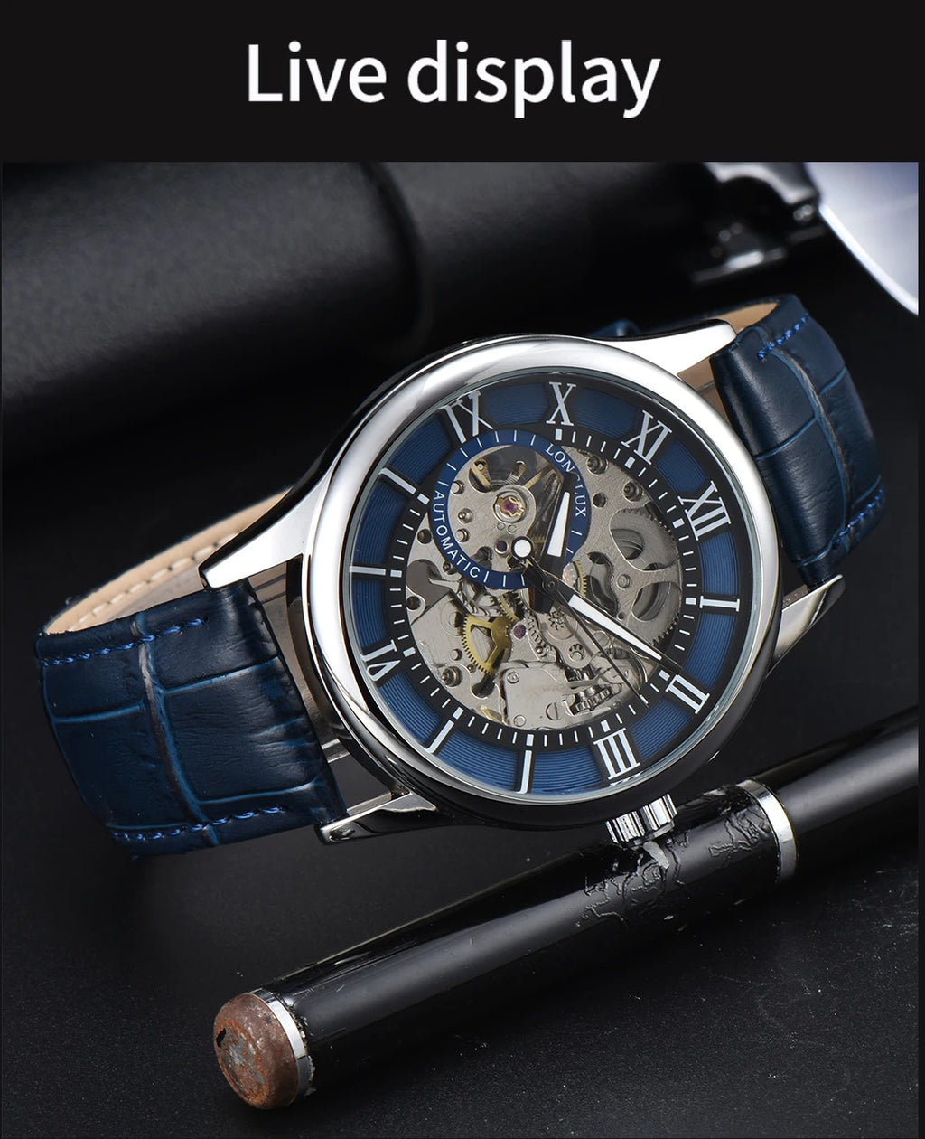Men automatic watch luxury rome mechanical watches waterproof skeleton noctilucent leather mens watch choice of gift giving