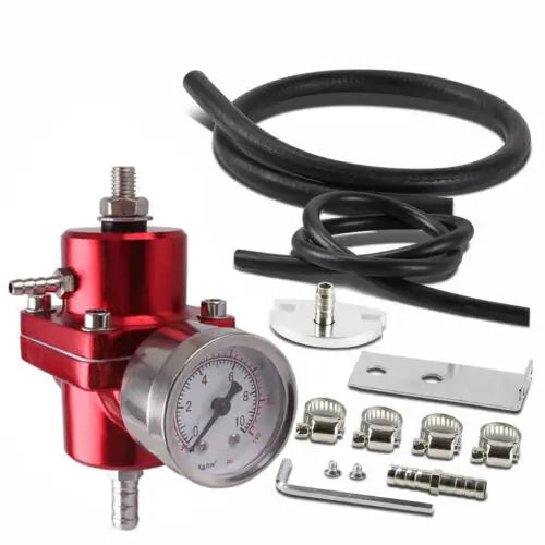 Universal 1Set Adjustable Fuel Pressure Regulator + Gauge+ Fitting Kit Aluminum Black Blue Red Silver