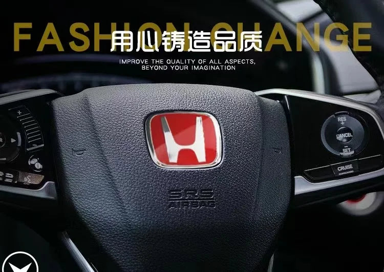 For Honda Civic Accord City H-Sticker Interior Modification CRV Jade Fit Acrylic Car Steering Wheel Emblem Odyssey Hybrid