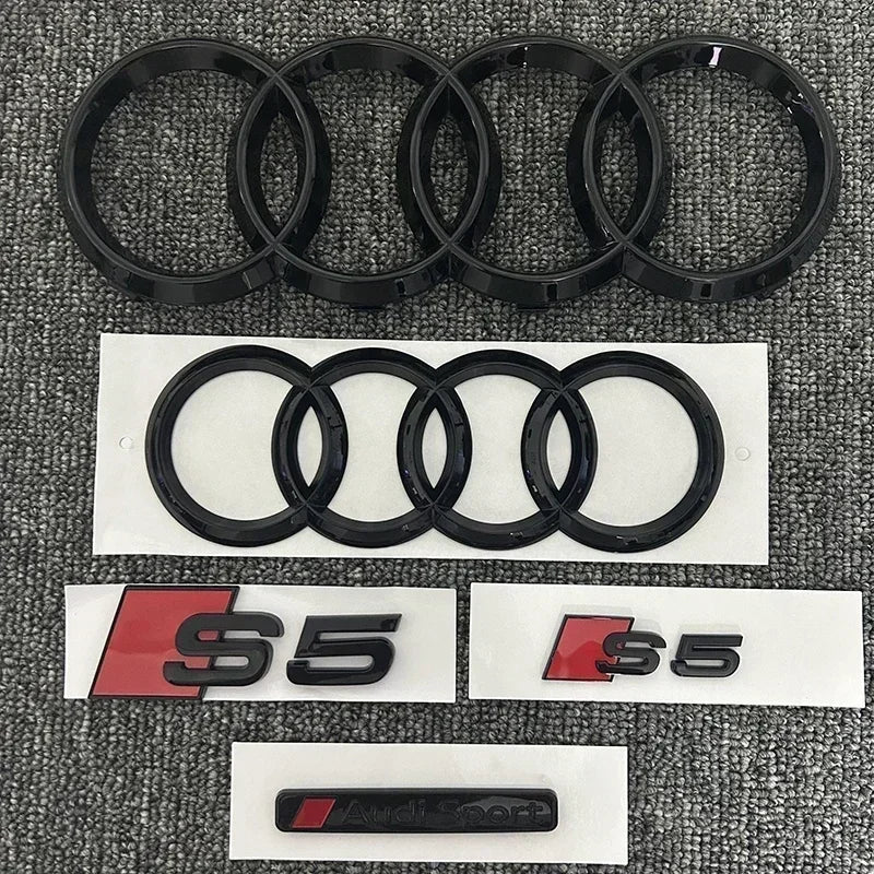 For AUDI S5 2010-2019 4Ring logo ABS Black Car Hood Front Grill Emblem Rear Trunk Badge Sticker S5 Audi Sport Sticker