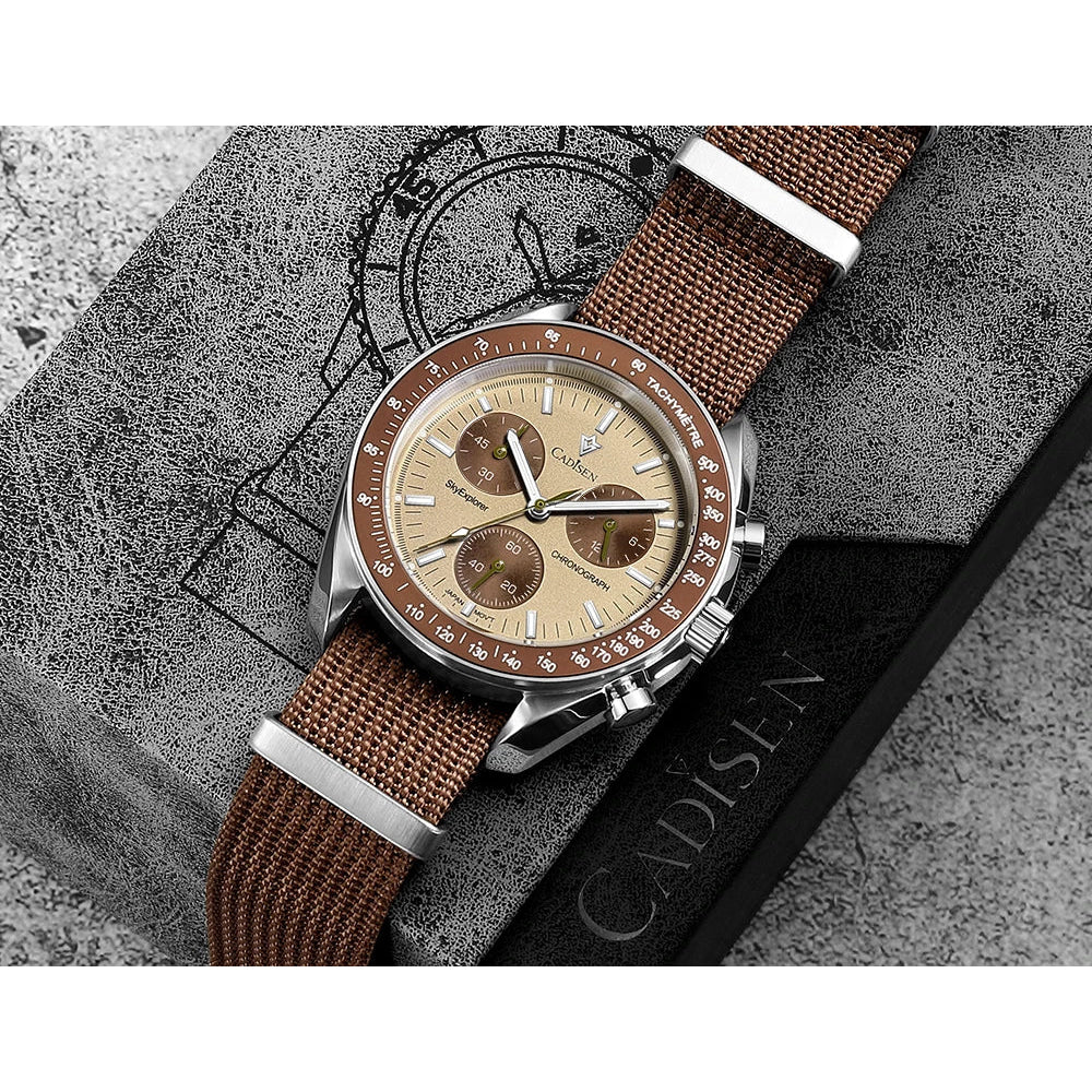 CADISEN New Men's Watches Luxury Quartz Wrist Watch For Men Sapphire AR Coated Crystal Canvas VK68 Speed Chronograph Automatic