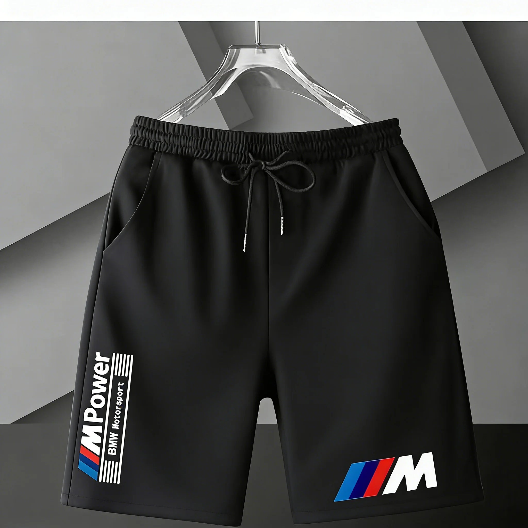 BMW Y2k Print Shorts Men Summer Casual Streetwear Gym Fitness Sports Five-point Pants Elastic Waist Loose Comfort Daily Bottoms