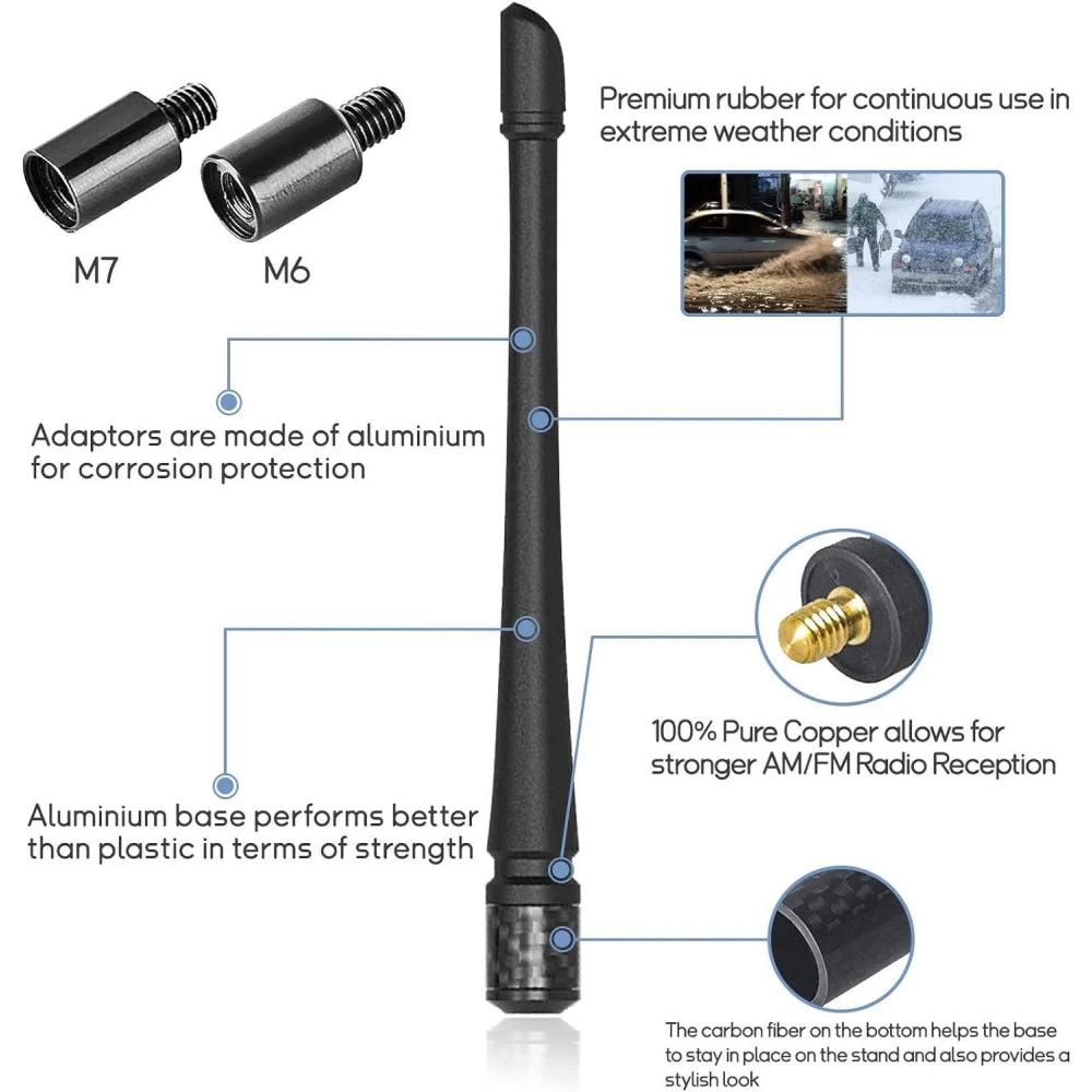 7inch Car Radio Antenna Adapter Short Black Car Radio Antenna Amplifier AM/FM Replace Accessories For Jeep Wrangler JK/JL Ford