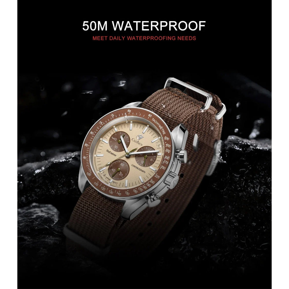 CADISEN New Men's Watches Luxury Quartz Wrist Watch For Men Sapphire AR Coated Crystal Canvas VK68 Speed Chronograph Automatic