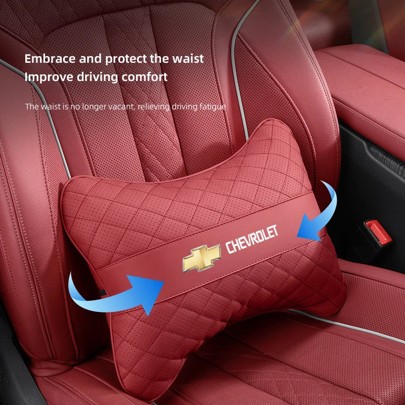 Nappa Leather Car Headrest Neck Pillow Waist Cushioning For Chevrolet Spark Captiva Cruze Malibu Equinox Trax Camaro Blazer