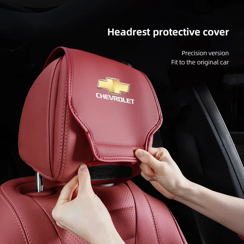 2Pcs Quality Leather Car Seat Headrest Covering Accessories For Chevrolet Corvette Montana TrailBlazer Silverado Traverse Camaro