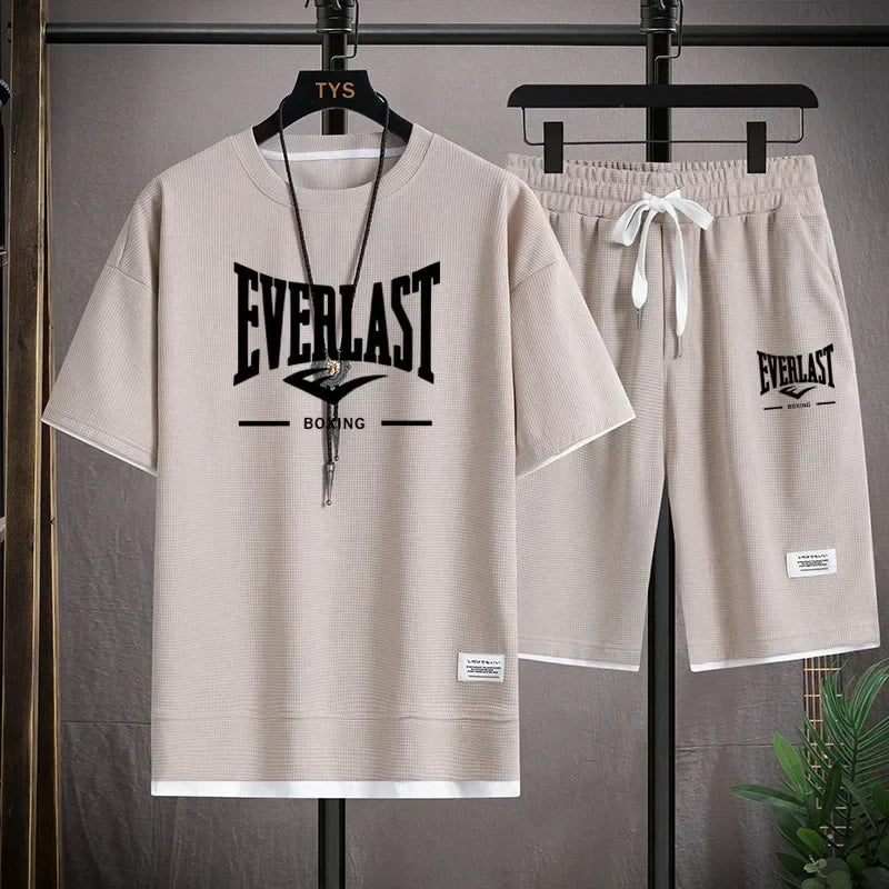 2026 Men's summer suit high quality round neck men's T-shirt 2 pieces shorts running quick dry leisure quick dry.