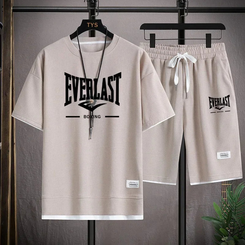 2026 Men's summer suit high quality round neck men's T-shirt 2 pieces shorts running quick dry leisure quick dry.