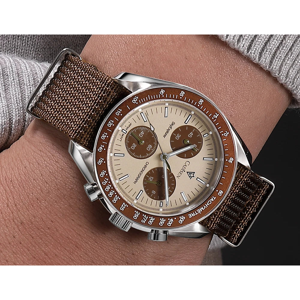 CADISEN New Men's Watches Luxury Quartz Wrist Watch For Men Sapphire AR Coated Crystal Canvas VK68 Speed Chronograph Automatic
