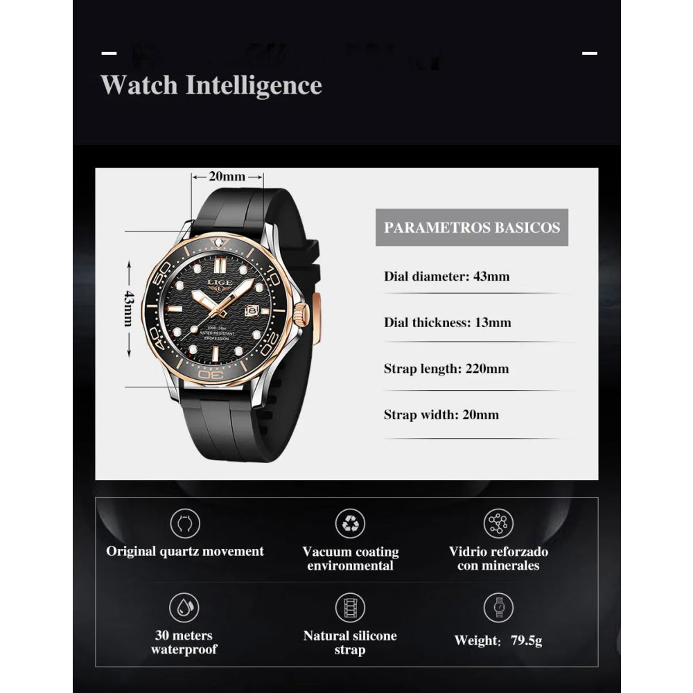 LIGE Men Watch Business Date Watch for Men Luxury Sport Quartz Watches Waterproof Luminous Silicone Wristwatch Relogio Masculino