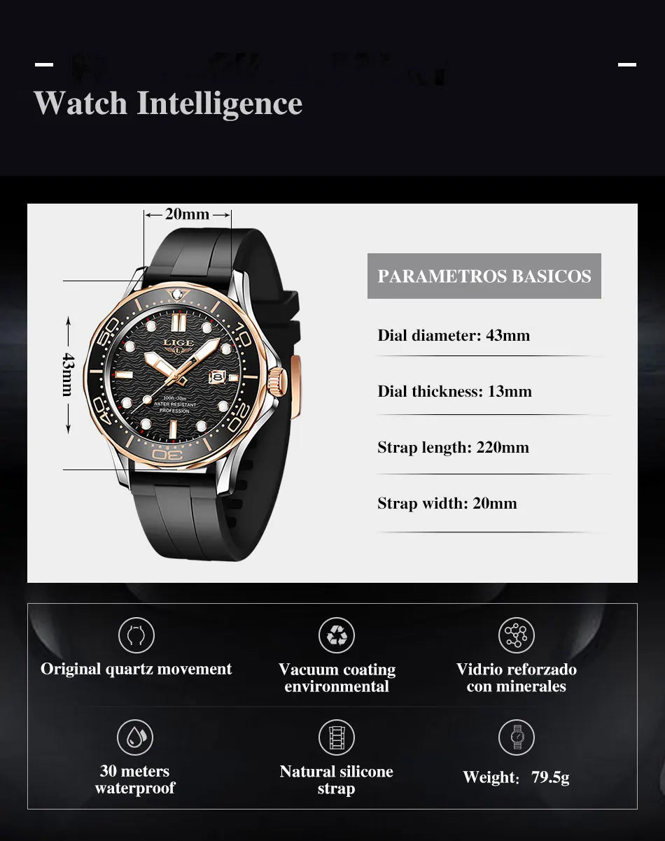 LIGE Men Watch Business Date Watch for Men Luxury Sport Quartz Watches Waterproof Luminous Silicone Wristwatch Relogio Masculino