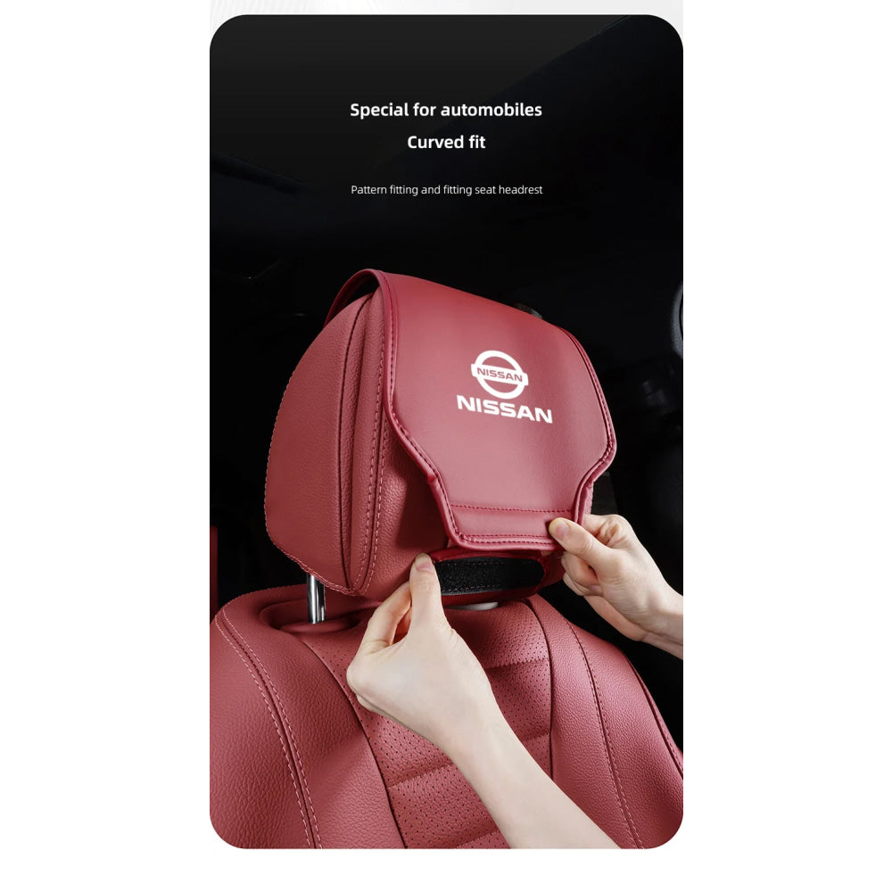 Leather Car Headrest Cover Front Rear Seat Pillow Protective Set For Nissan Sylphy N7 Teana Qashqai Note J10 J11 Navara Juke GTR