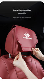 Leather Car Headrest Cover Front Rear Seat Pillow Protective Set For Nissan Sylphy N7 Teana Qashqai Note J10 J11 Navara Juke GTR