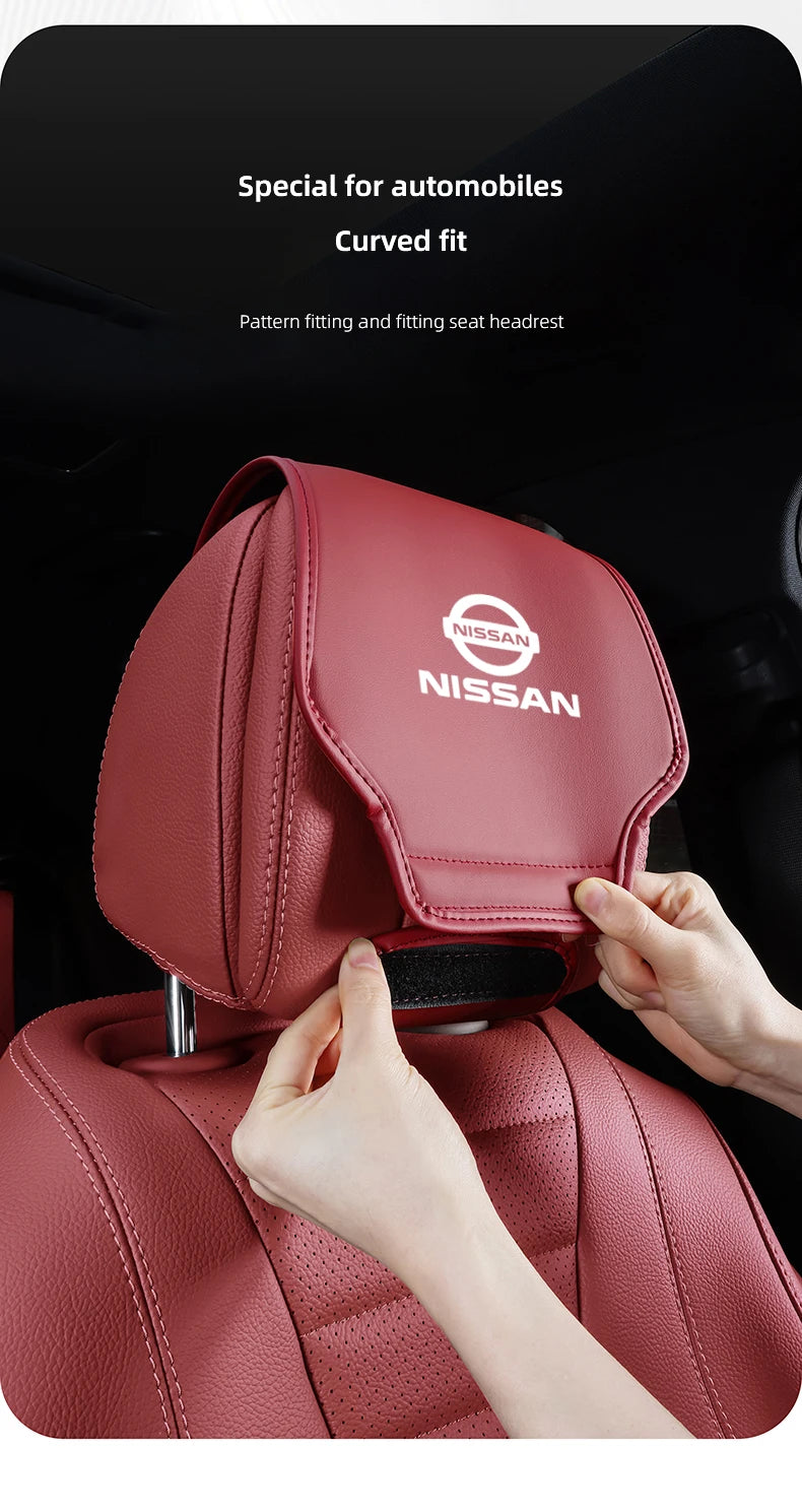 Leather Car Headrest Cover Front Rear Seat Pillow Protective Set For Nissan Sylphy N7 Teana Qashqai Note J10 J11 Navara Juke GTR