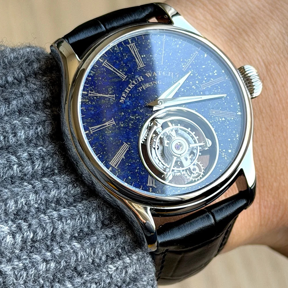 Merkur 100% Tourbillon Watch Men's Natural Stone Dial Malachite Sapphire Watch For Men Mechanical Wristwatches Relogio Masculino