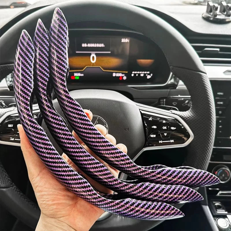 2/3PCS Laser Carbon Fiber Silicone Car Steering Wheel Cover 1K Micro Fiber Leather PVC Wheel Booster Cover Non-Slip Universal