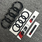 AUDI S3 4Ring logo ABS Black Car Hood Front Grill Emblem Rear Trunk Badge Sticker S3 Emblem Audi Sport Sticker For S3 2010-2020
