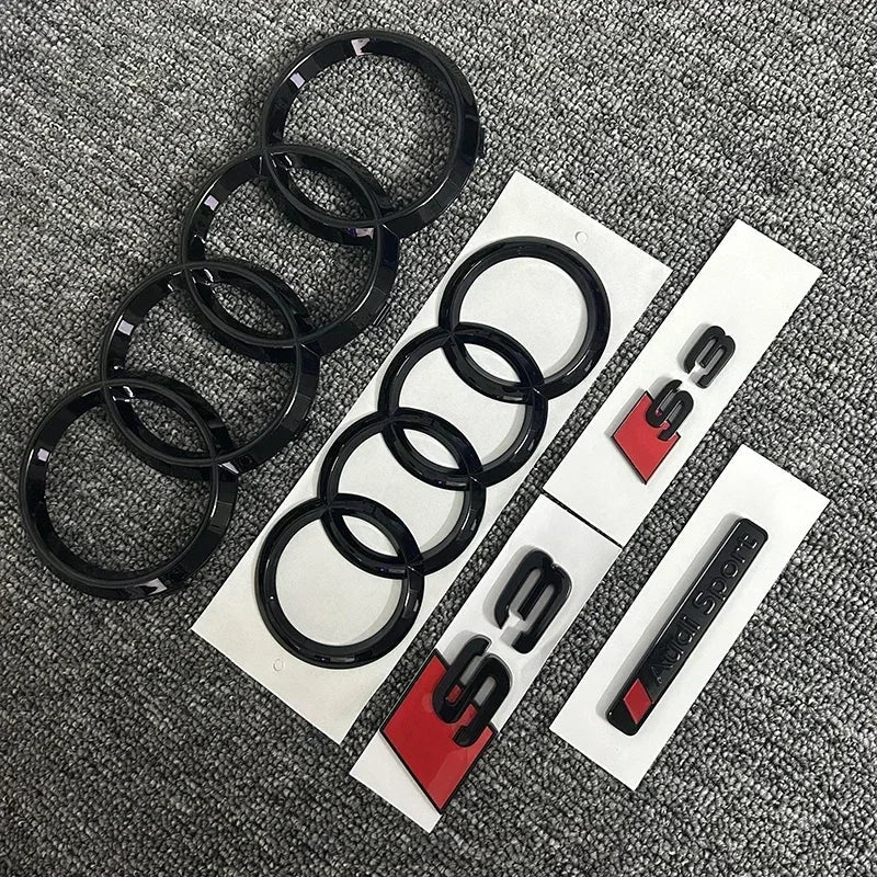 AUDI S3 4Ring logo ABS Black Car Hood Front Grill Emblem Rear Trunk Badge Sticker S3 Emblem Audi Sport Sticker For S3 2010-2020