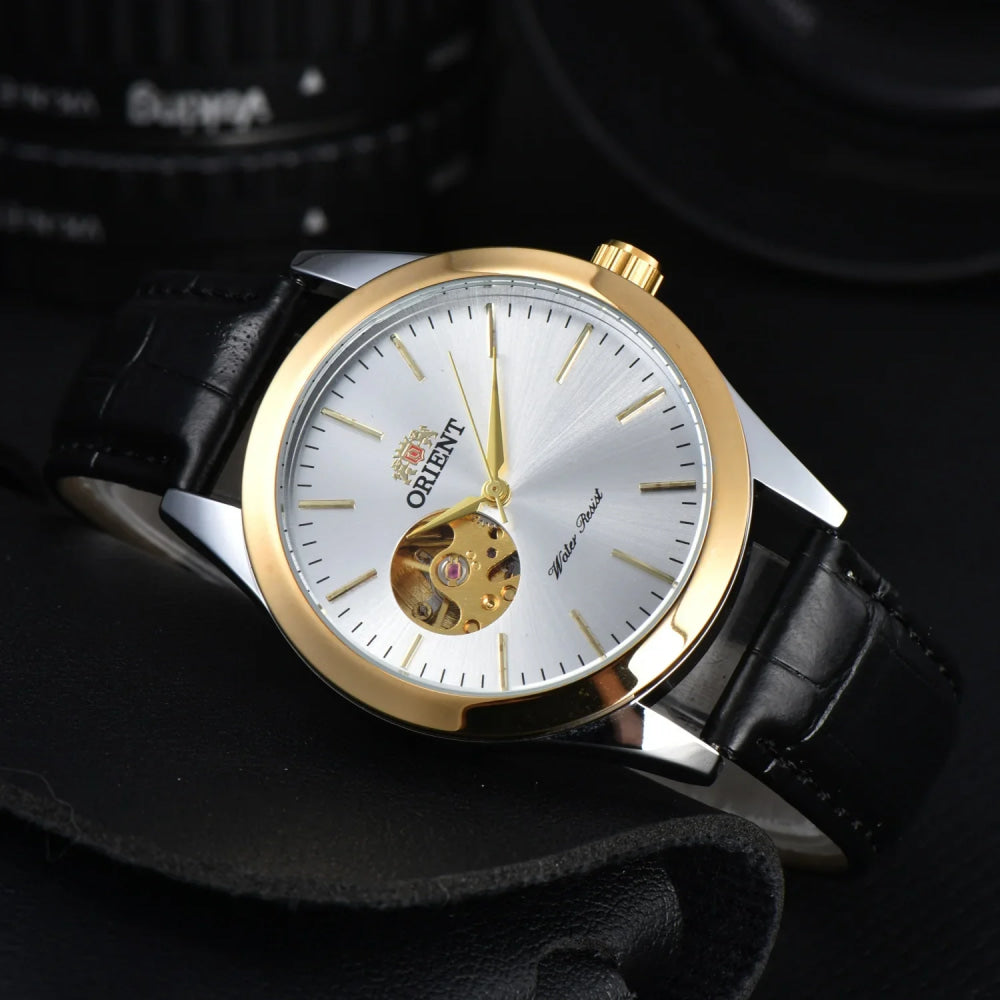 Orient Watch  Double Lion Japanese Fully Automatic Mechanical Watch Hollowed Out Business Men's Watch Stainless Steel Strip
