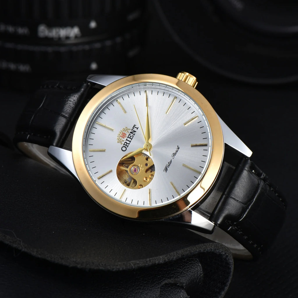 Orient Watch  Double Lion Japanese Fully Automatic Mechanical Watch Hollowed Out Business Men's Watch Stainless Steel Strip