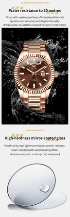 OLEVS Men's Watch Top Brand Luxury Wrist Watch For Men Fashion Rose Gold Stainless Steel Waterproof Watch Day Date Quartz Clock