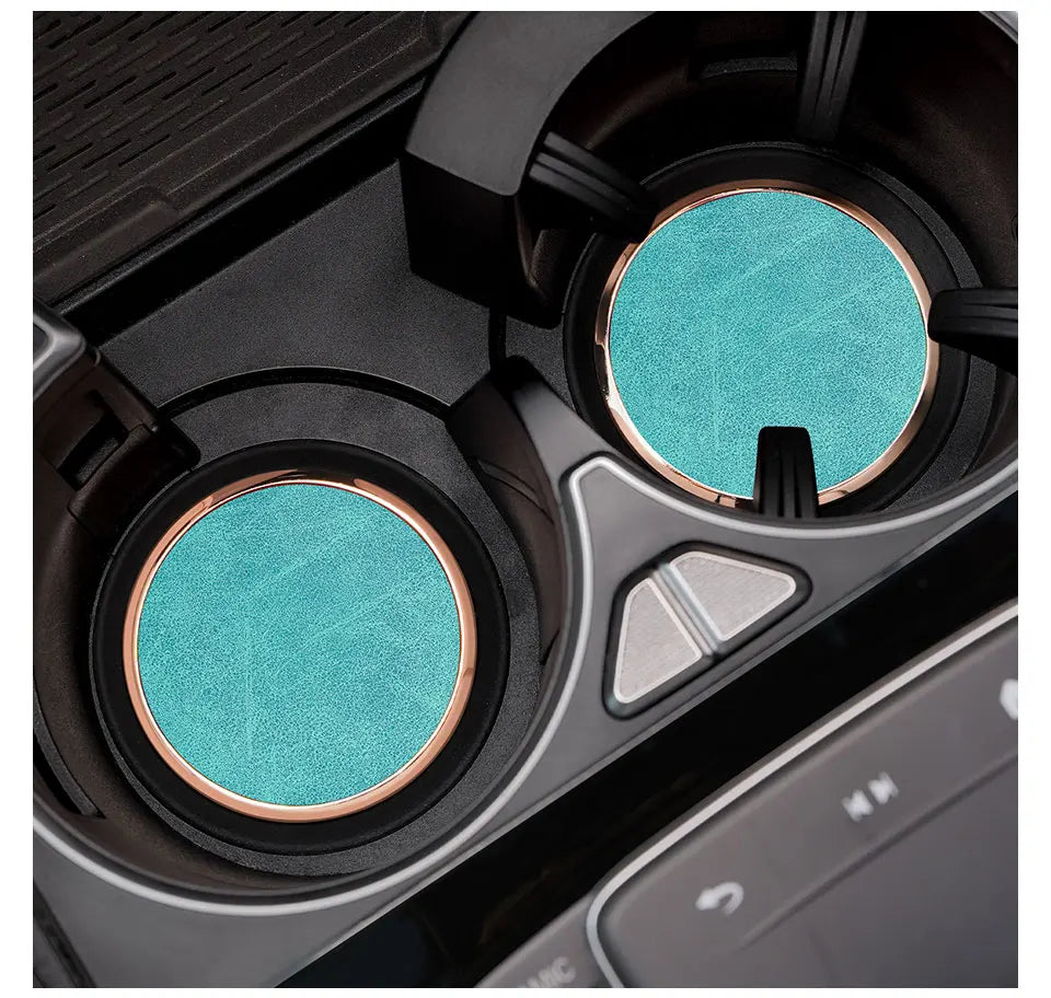 2Pcs Leather Car Coaster Anti-slip Mat Cup Holder Pad For BMW X1 X2 X3 X4 X5 X6 X7 1 3 5 6 7 Series E60 E90 E70 G20 G30 G7