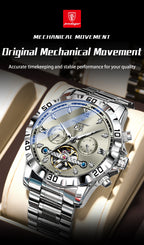 POEDAGAR Luxury Men Wristwatch Hollow Tourbillon Luminous Date Week Man Clock Automatic Mechanical Stainless Steel Men's Watches