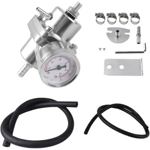 Universal 1Set Adjustable Fuel Pressure Regulator + Gauge+ Fitting Kit Aluminum Black Blue Red Silver