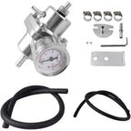 Universal 1Set Adjustable Fuel Pressure Regulator + Gauge+ Fitting Kit Aluminum Black Blue Red Silver