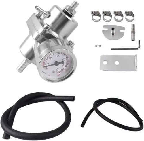 Universal 1Set Adjustable Fuel Pressure Regulator + Gauge+ Fitting Kit Aluminum Black Blue Red Silver
