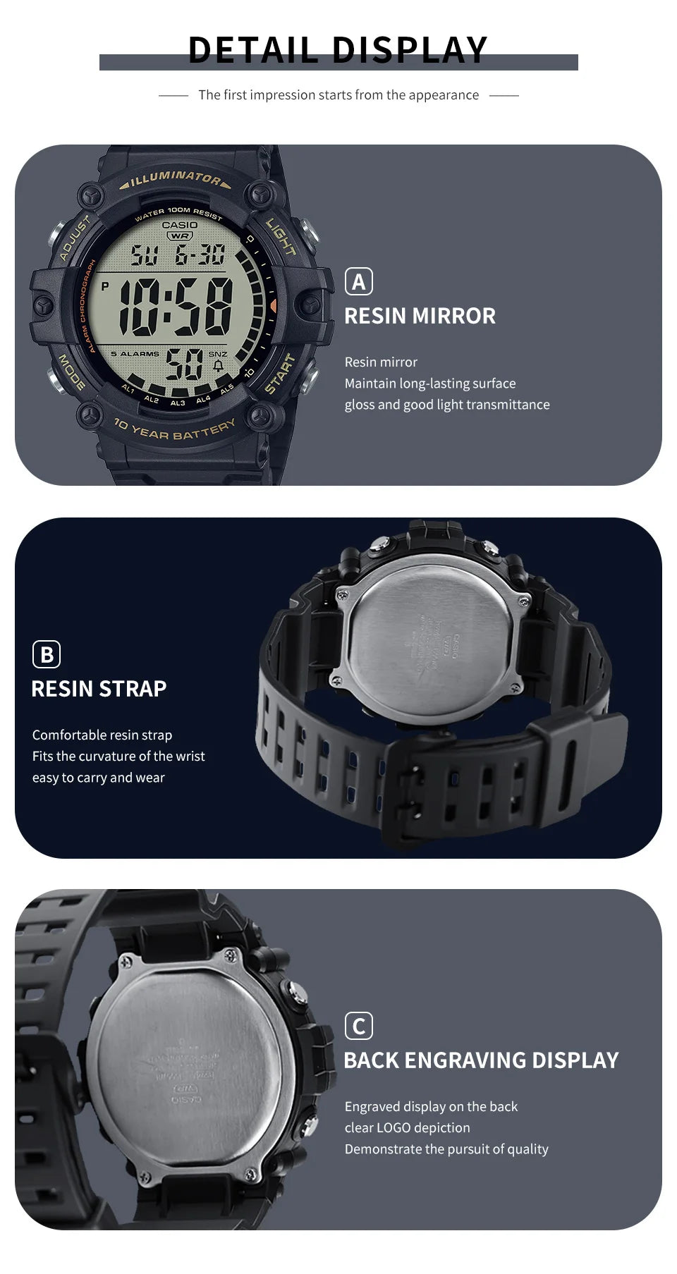 Casio Men's Large Dial Multi-Function Electronic Watch Simple Clear Display AE-1500WHX-1A/3A