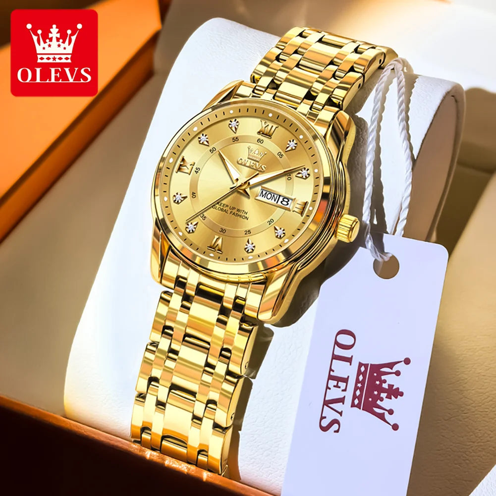 OLEVS 5513 reloj para hombre marca de moda Original reloj luminoso resistente al agua de cuarzo para hombre caja de reloj con calendario Dual de acero inoxidable