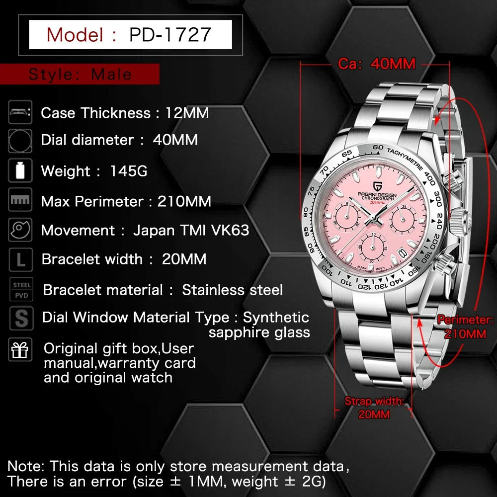 2026 Pagani Design PD1727 Night Light Men's Watch Sapphire Glass Stainless Steel Waterproof Relief  relogio masculino watches
