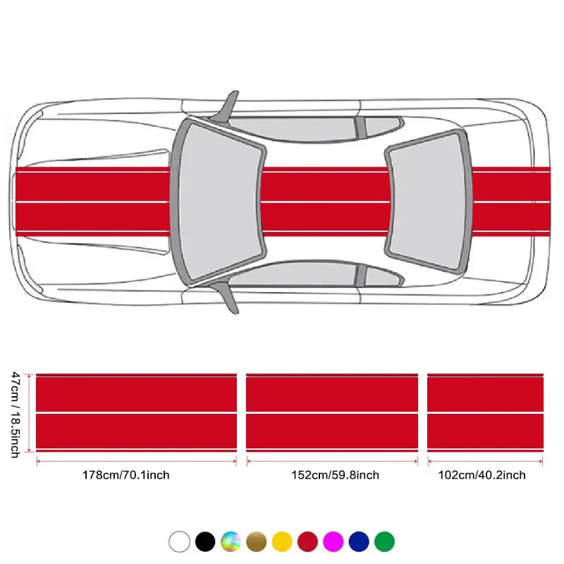 Car Stickers 6pcs Kit, Full Body Vinyl Decals, Racing Stripe Design for Roof Hood Door Exterior Car Modification (Multicolor)
