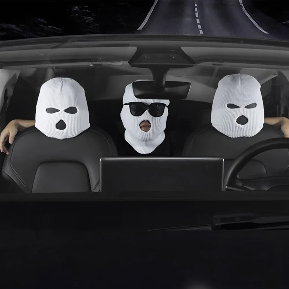 Universal Car Headrest Cover Car Seat Face Mask Ski Mask Halloween Christmas Funny Decoration for Tesla BMW Ford Volkswagen Kia
