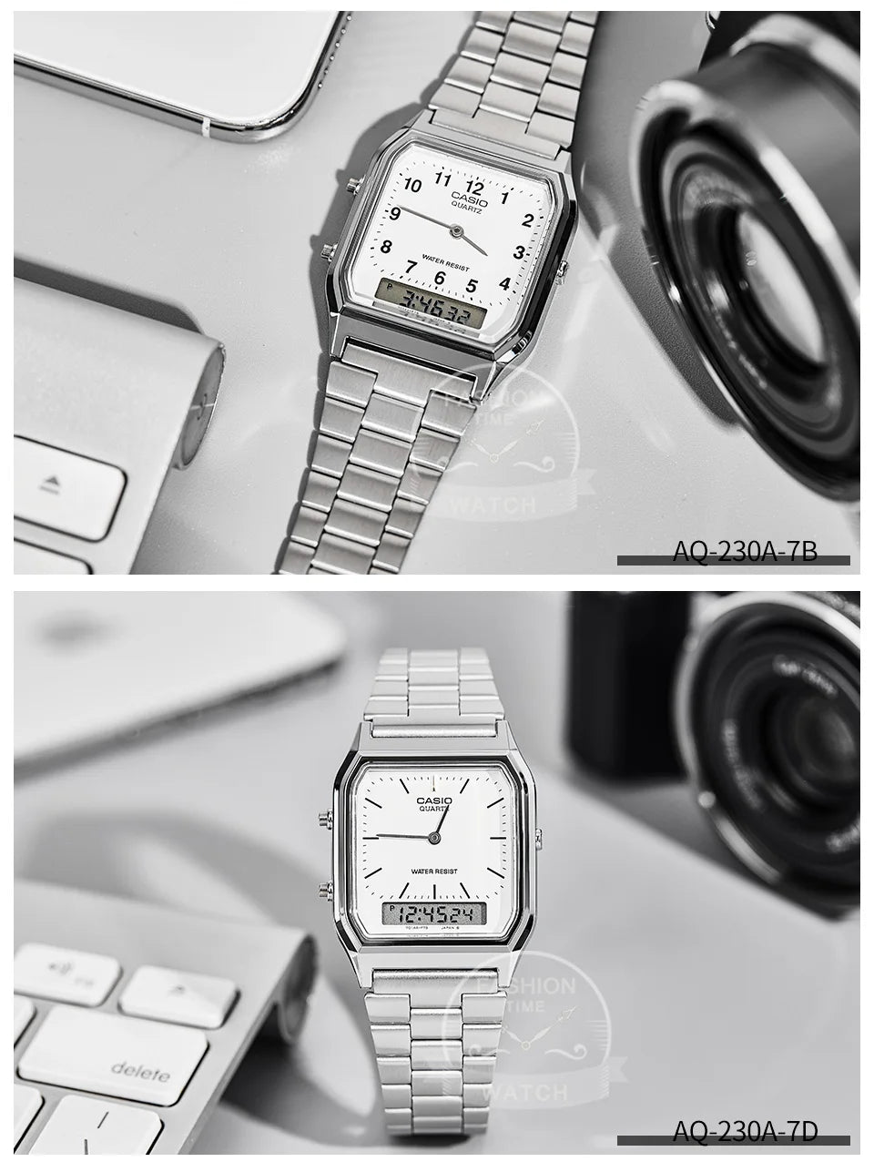 Casio Men's Watch Dual Display Screen Retro Style Personalized Dial Design Quartz Movement Water Resistant AQ-230A-