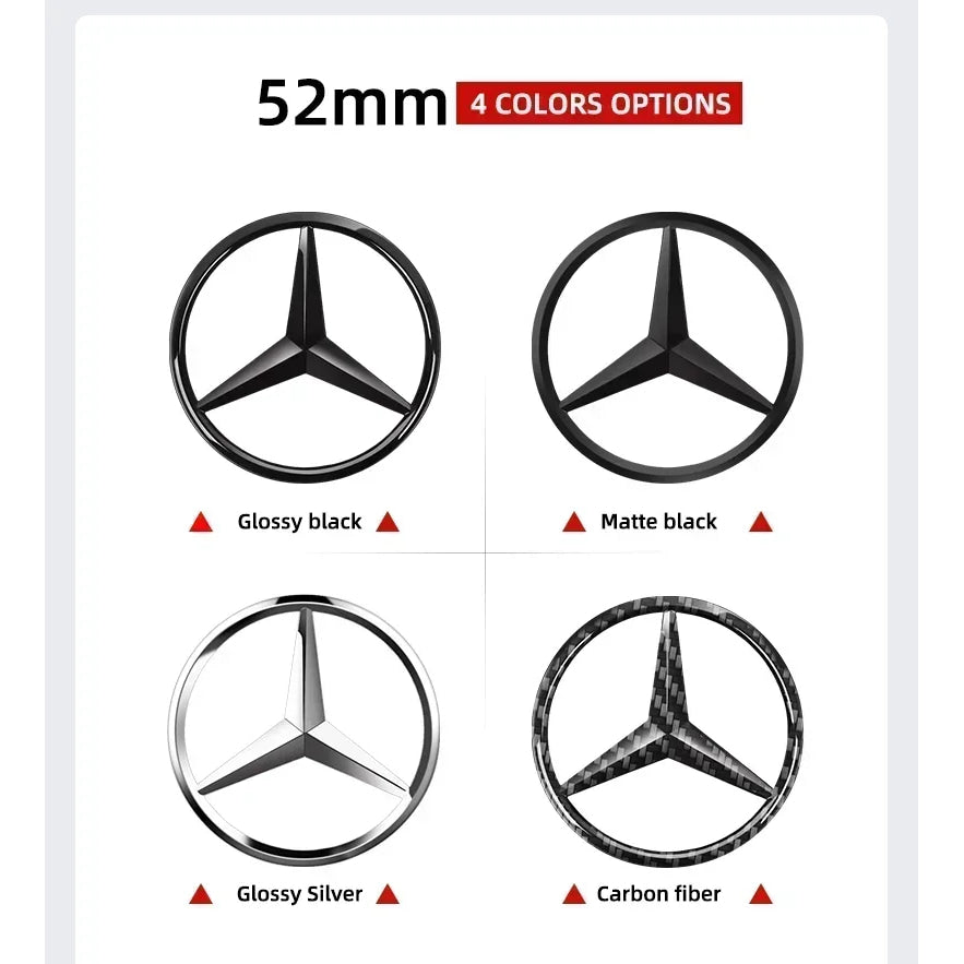 Emblema de logotipo para volante de coche de 52 mm y 57 mm, accesorios de estilo ABS para Mercedes Benz Serie C, E, S, CLA, CLS,