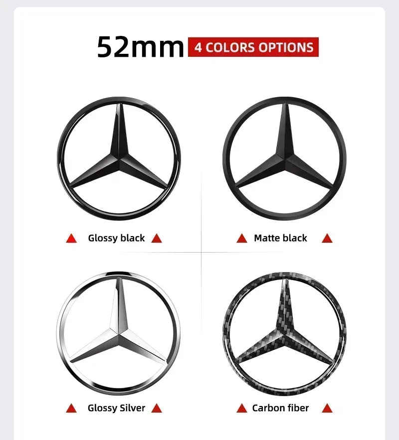 Emblema de logotipo para volante de coche de 52 mm y 57 mm, accesorios de estilo ABS para Mercedes Benz Serie C, E, S, CLA, CLS,