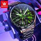 OLEVS Mens Watch Quartz Watch Original Rotatable Wheel Hub Dial Fashion Trend Waterproof Luminous Stainless Steel Reloj 9937