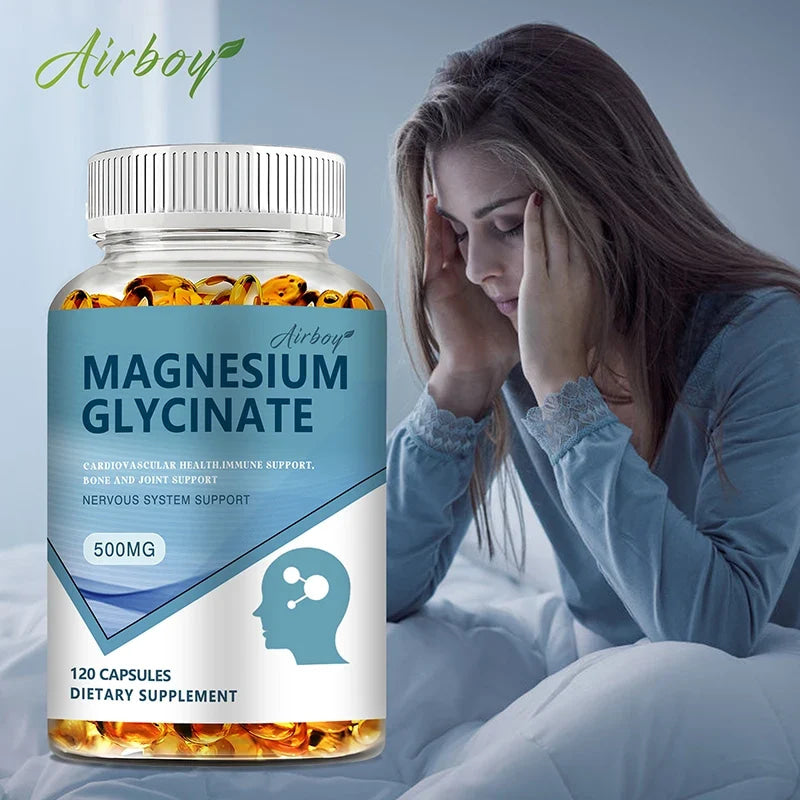 Magnesium Glycinate Capsules 500mg - Supports Bone and Heart Health, Aids Sleep, Relieves Stress, and Promotes Muscle Relaxation