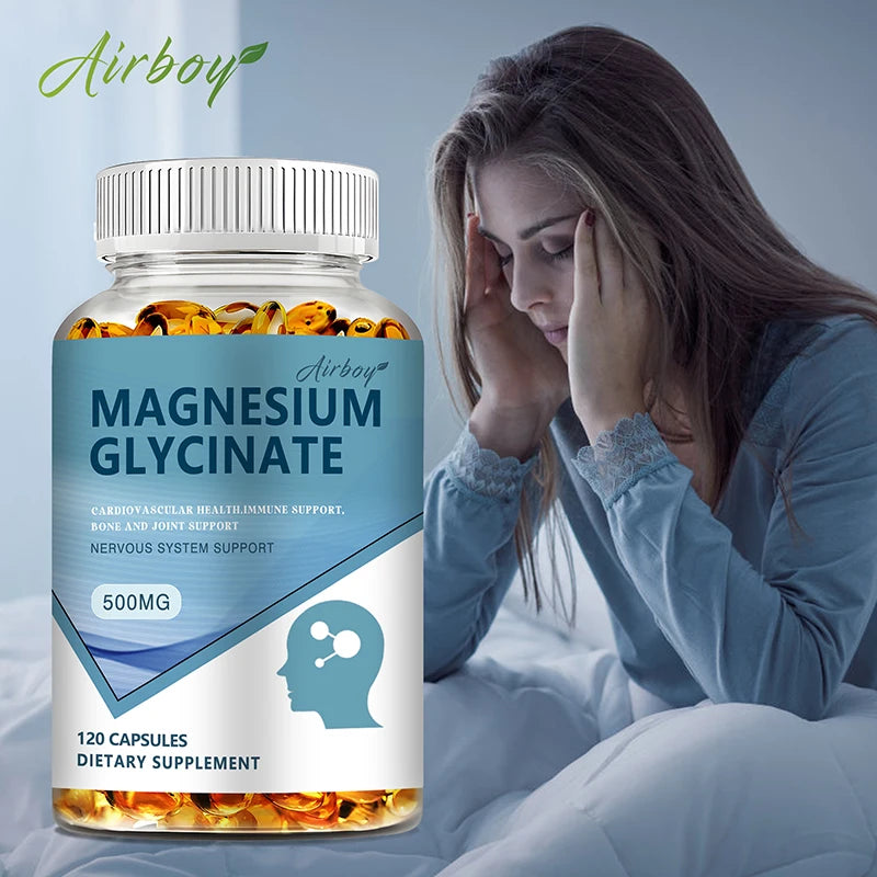 Magnesium Glycinate Capsules 500mg - Supports Bone and Heart Health, Aids Sleep, Relieves Stress, and Promotes Muscle Relaxation