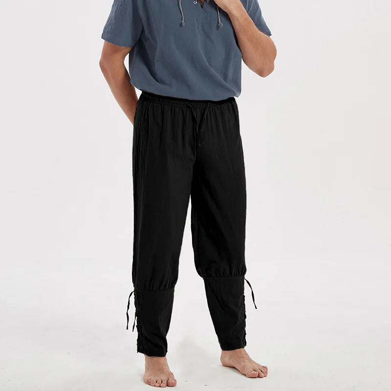 Adult Men Medieval Pirate Pants Cotton Linen Horseman Knight Costume Loose Leggings Black Navigator Leg Bandage Trouser