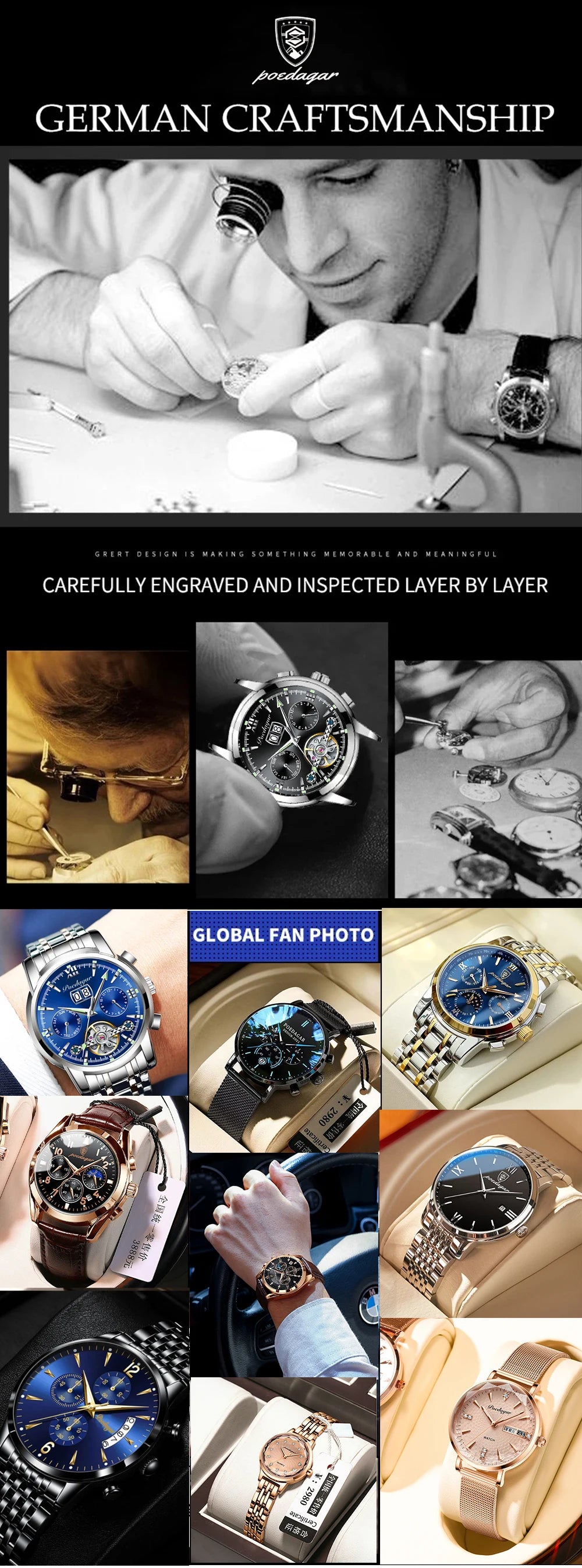 POEDAGAR Luxury Men Wristwatch Hollow Tourbillon Luminous Date Week Man Clock Automatic Mechanical Stainless Steel Men's Watches